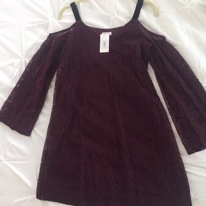 Plum purple open shoulder dress